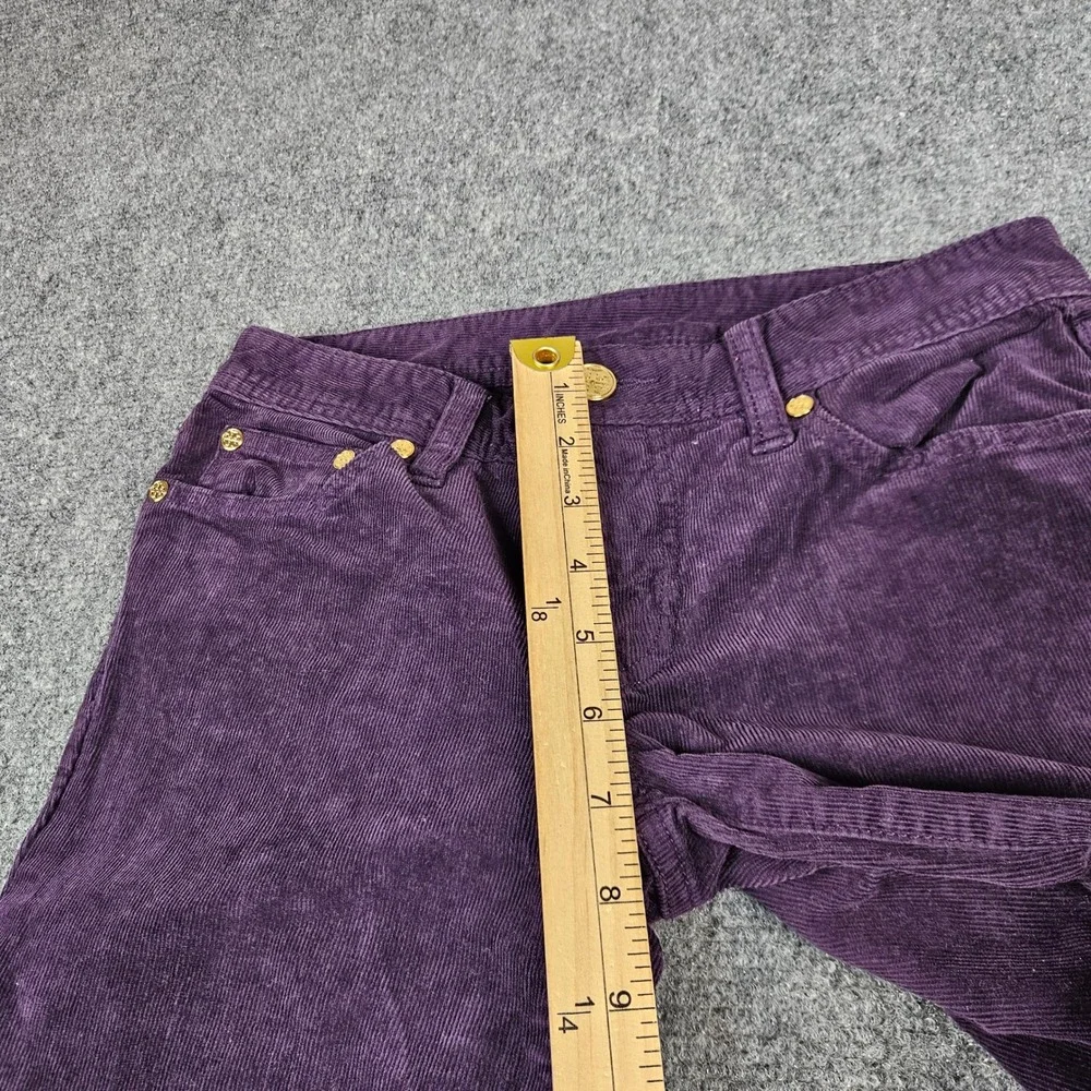 Tory Burch Super Skinny Corduroy Pants Purple Plum Gold Logo Size 25